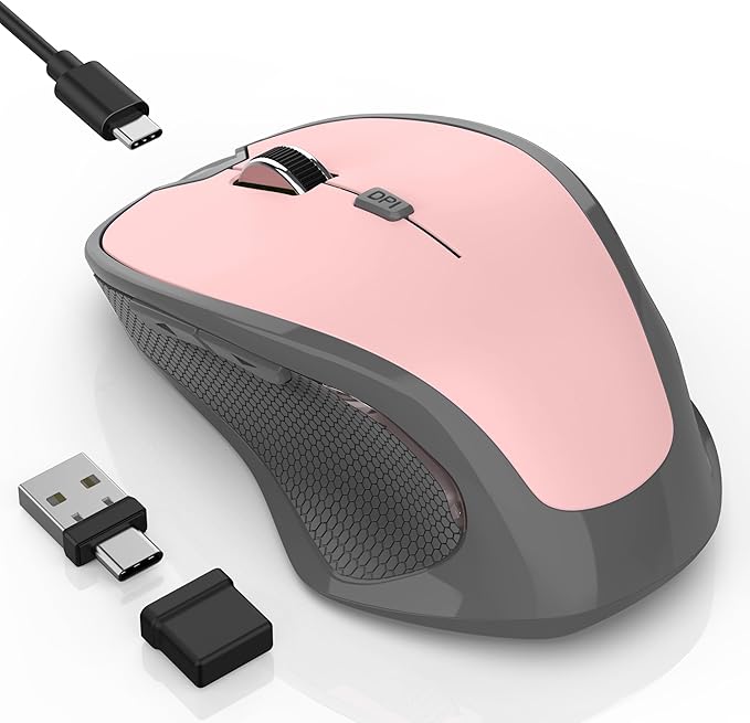 Bluetooth Wireless Mouse for Mac MacBook Air iPad Pro PC, Ergonomic Rechargeable Computer Mouse with Jiggler Mode, 3 DPI Levels & Forward/Back Buttons Laptop Mice for Office/Home/School, Pink