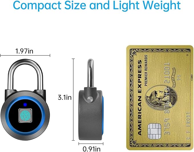 Fingerprint Padlock, Bluetooth Lock, Mobile APP, MEGAFEIS Smart Padlock with Keyless Biometric, Water Resistant, Suitable for Gym, Sports, Bike, School, Fence and Storage(Blue)