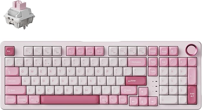 Keychron J3 SE Pink Mechanical Keyboard Wireless, Compact 96% Layout with Numpad Knob, 2.4 GHz/Bluetooth/Wired Custom RGB Backlit, Hot-Swappable Sakura Milk Switch for Mac Windows Linux