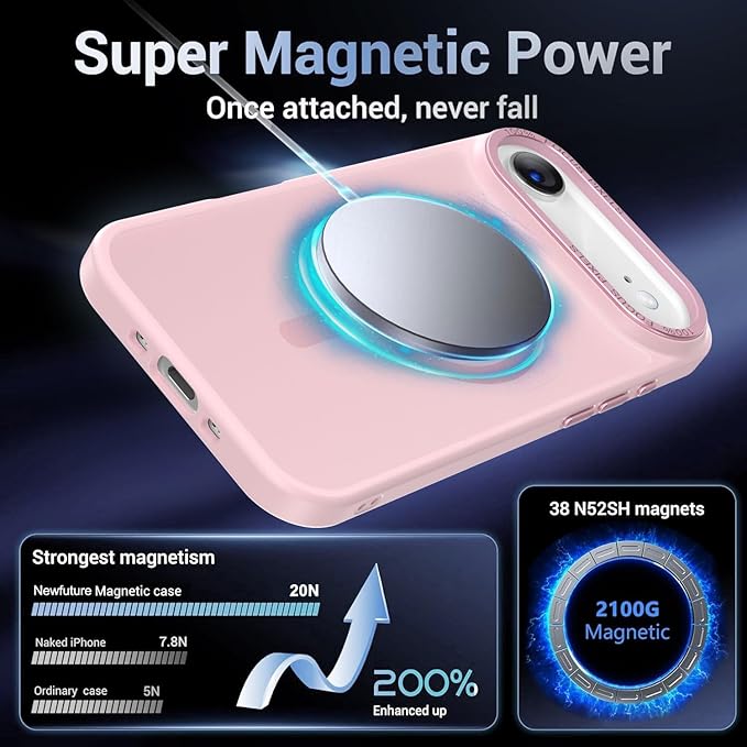 Newfuture Magnetic for iPhone Air Case [Compatible with Magsafe] [Military Grade Drop Protection] Translucent Matte Anti-Scratch Shockproof Protective Phone Cover 6.5 Inch, Tender Pink