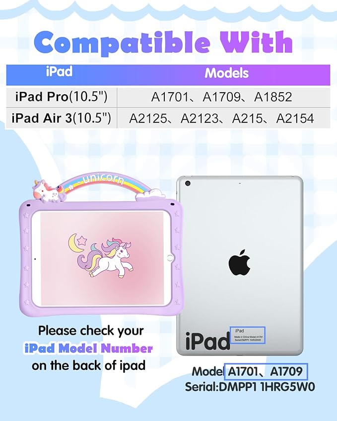 Wazzasoft for iPad Air 3rd Generation Case 2019, for iPad Pro 10.5 Inch Case 2017 - Girls Cute Girly Kawaii Purple Design Cover with Rotating Stand & Strap Silicone Funda for iPad Pro 10.5"/Air 3rd