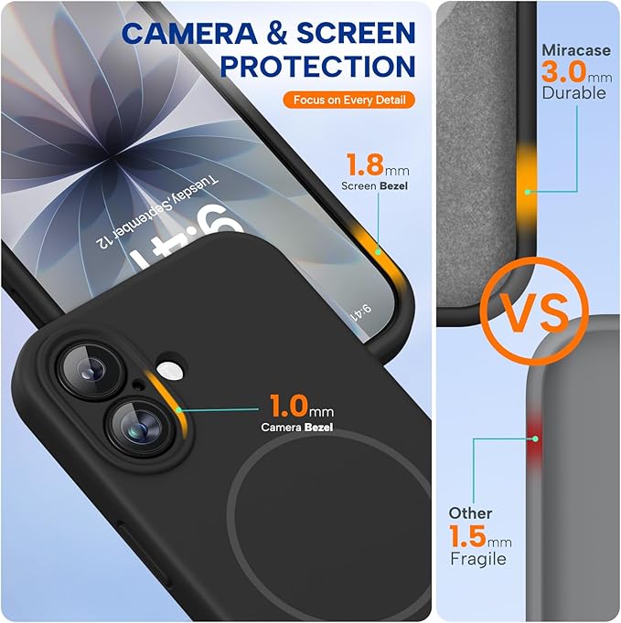 Miracase Magnetic for iPhone 17 Case, Compatible with MagSafe, Integrated Silicone Camera Control Cover, 3.0mm Thicken Shockproof Drop Protection Phone Case for 17, Black