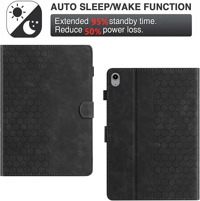 DTangLsm for iPad A16 Case iPad 11th Generation Case 11-inch 2025, iPad 10th Generation Case 10.9-inch 2022, Smart PU Leather Folio Stand Cover with Pencil Holder, Auto Wake/Sleep, Honeycomb Black