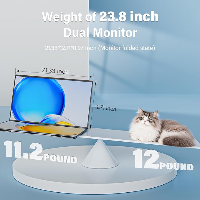 InnoView 23.8" FHD Dual Portable Monitor 1920x1080P 100% sRGB - Foldable & Stackable Design with 315° Screen Adjustment & 180° Stand | USB-C/HDMI, Dual Monitor for Laptop, Mac, Windows