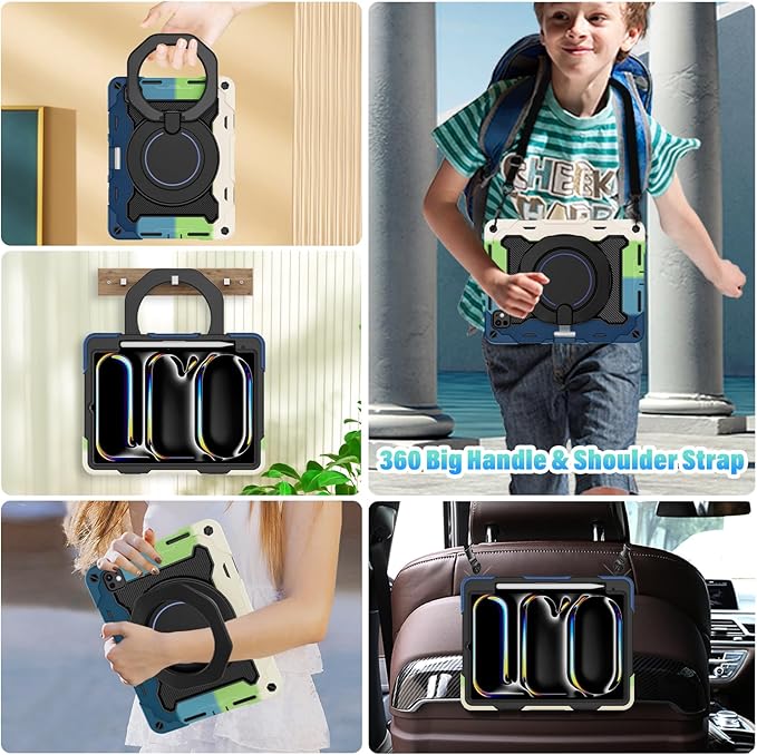ROISKIN for iPad Pro 11 inch Case (M5/M4 (2025/2024)), Pro 11'' 6th/5th Gen -with HD Screen Protector, 360 Kickstand/Handle, Shoulder Strap, Pen Holder, Heavy Duty Military Grade - Kids Friendly