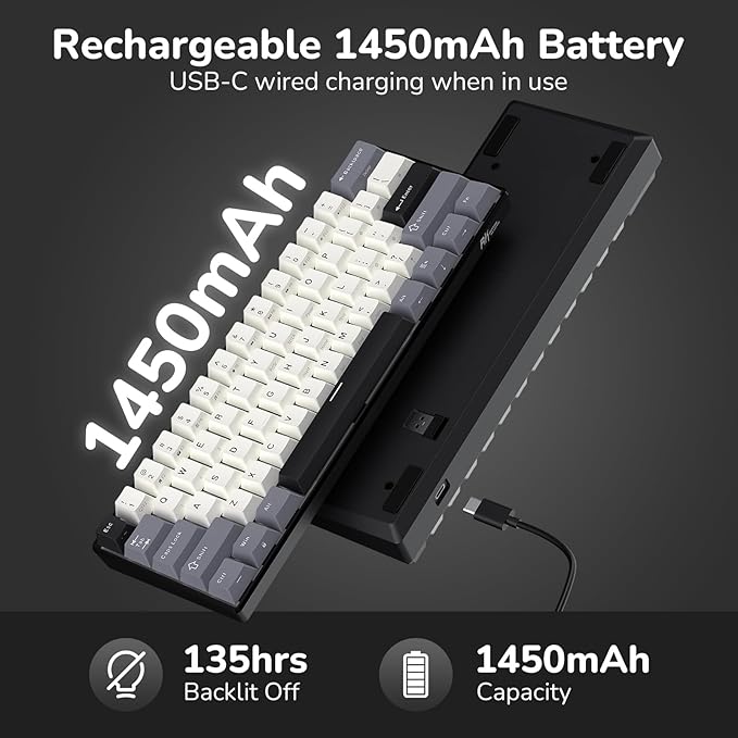 RK ROYAL KLUDGE RK61 Wireless Mechanical Keyboard, 60% Triple Mode BT5.0/2.4G/USB-C Compact Gaming Keyboard, PBT Keycaps, Pro Software, Hot Swappable Custom Switches