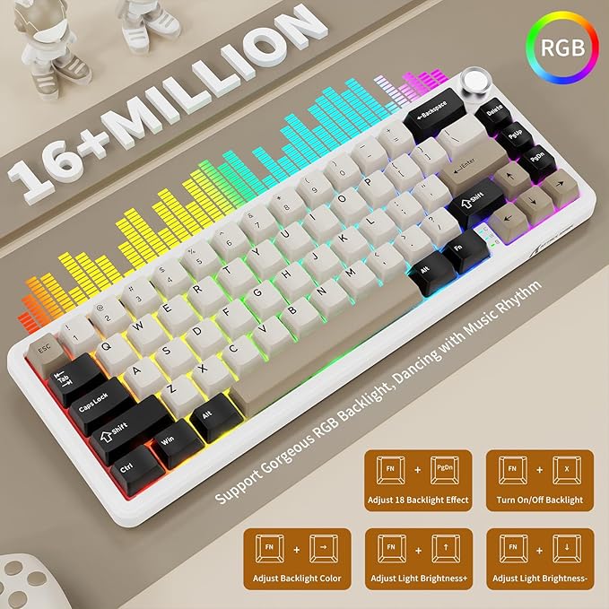 ATTACK SHARK X66 Wireless Mechanical Gaming Keyboard with Knob,Tri Mode USB-C/BT5.0/2.4G Gasket Mounted 60% RGB Gaming Keyboard 66Keys,PBT Keycap, Hot Swappable Custom Strawberry Switch(Cheese White)
