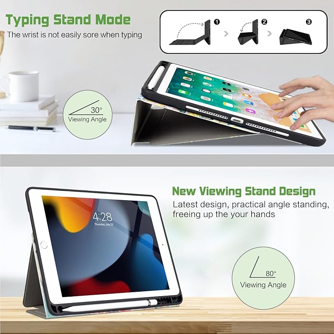 for iPad Air 2/1 Case 2014/2013, for iPad 5Th/6Th Generation Case 2017/2018, Slim fit iPad Cases 5th/6Th Generation 9.7-inch, 4 Viewing Angles/Typing Stand/Pencil Holder, Oil Painting Flowers