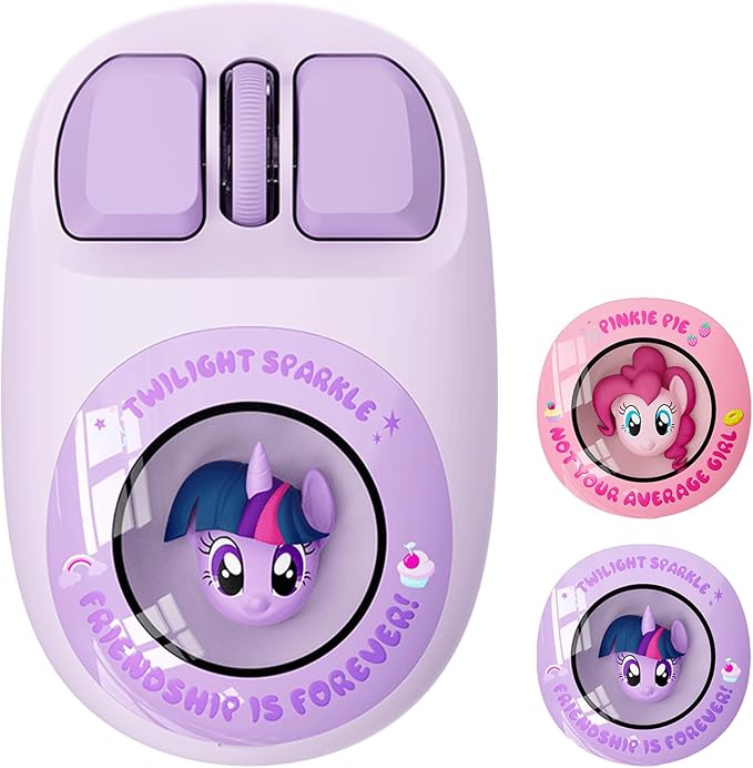 My Little Pony Wireless Mouse - Twilight Sparkle Edition, 3D Character Design Silent Click Mouse with 1600 DPI, Dual-Mode (2.4GHz/Bluetooth), Ergonomic for Mac/Windows