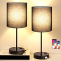 Lynnoland 2 Pack Touch Control Table Lamps with 2 USB & AC Outlet, 3-Way Dimmable Bedside Nightstand Lamps for Bedroom Living Room Nursery, 800 Lumens 3000K Warmlight Bulbs Included