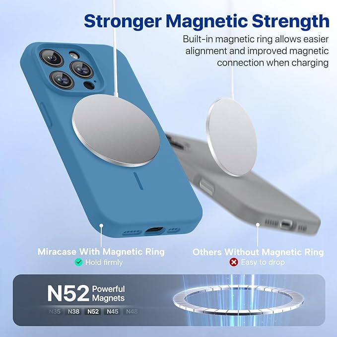 Miracase Magnetic for iPhone 15 Pro Case, [Soft Anti-Scratch Microfiber Lining], Compatible with MagSafe, Liquid Silicone Shockproof Drop Protection Phone Case for 15 Pro, Capri Blue