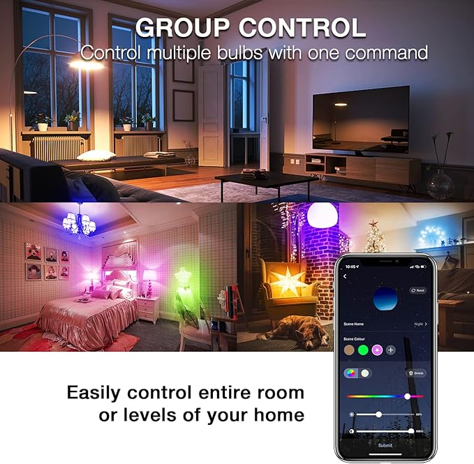 DAYBETTER Smart Light Bulbs, Alexa Light Bulb, WiFi Light Bulbs, RGBCW Color Changing Light Bulb A19 9W 800LM, Smart Bulbs that Work with Alexa & Google Assistant, Music Sync, No Hub Required, 6 Pack