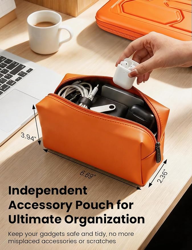 DOMISO Laptop Hard Case 15-16 inch Waterproof Shockproof Hard Shell Laptop Sleeve with Handle & Storage Pocket, Compatible with MacBook, HP, Dell, Orange