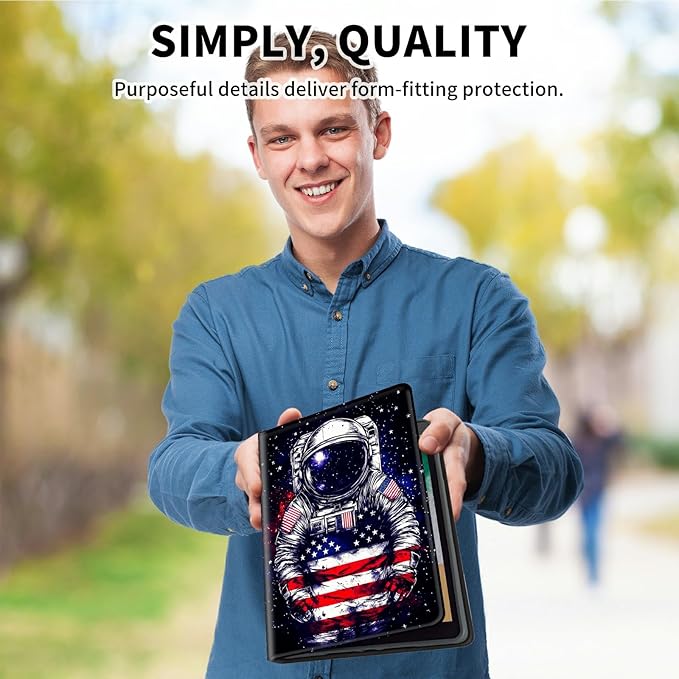 for 7" Kindle Paperwhite 12th Generation 2024/2025 & Kindle Colorsoft Signature Edition Tablet Case, Slim Kickstand Stand Leather Smart Cover with Auto Wake/Sleep, National Flag Astronaut