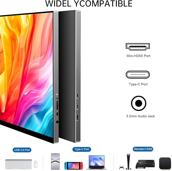 Portable Monitor Touchscreen 15.6 Inch, FHD 1080P IPS 10-Point Touch Screen Monitor, HDMI USB C Second External Monitor for Laptop PC Game Consoles, Built-in Speaker with Protective Case