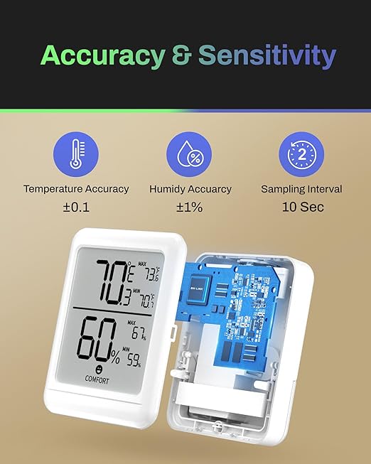 BN-LINK Digital Hygrometer Indoor Room Thermometer, Accurate Temperature and Humidity Meter with Large LCD Monitor for Home, Bedroom, Terrarium, Incubator, Greenhouse, 2 Pack