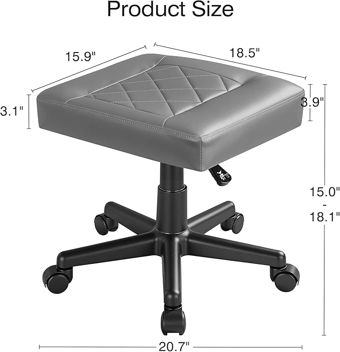VECELO Under Desk Footrest, PU Ergonomic Foot Rest with Wheels, Comfort Padding, Height Adjustable for Relieving Leg Pain, Stiffness, and etc, Gray