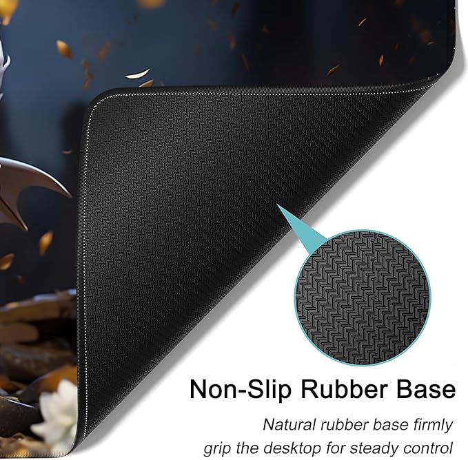 Large Mouse Pad, 31.5 x 11.8in Extended Gaming Mouse Pad with Stitched Edges, XXL Mousepad Protector Non Slip Rubber Base for Office and Home Writing Mat, Cute Little White Dragon Pattern Desk Mat