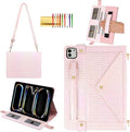 Shiny Case for iPad Pro 13" M5 M4 (2025/2024) Handbag Case, Techcircle Iridescent PU Leather Folio Envelope Pocket Stand Cover with Hand Strap+Shoulder Strap+Pencil Holder+Card Slots, Shiny Pale Pink