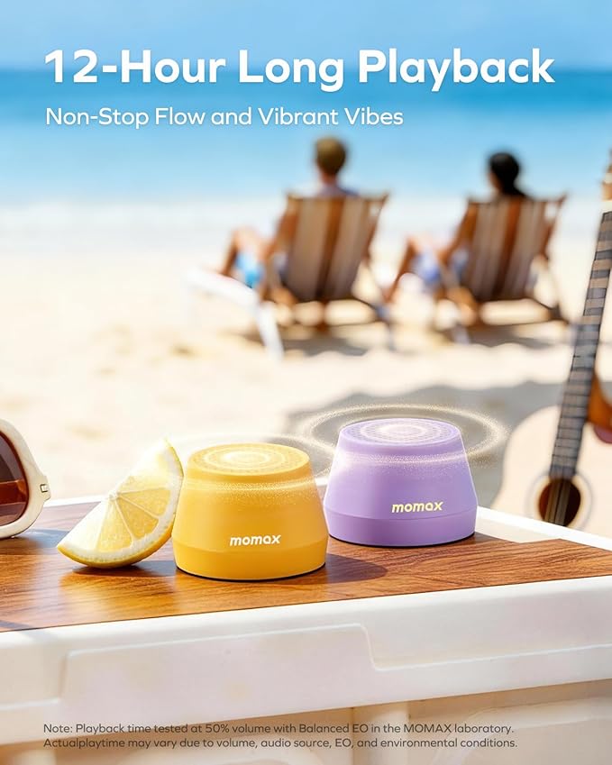 MOMAX Mini Portable Bluetooth Speaker - Magnetic Waterproof Speaker with Balanced Sound, 12H Playtime, Indoor Speaker True Wireless Stereo Pairing for Home, Bedroom, Bathroom, Gift Ideas, White