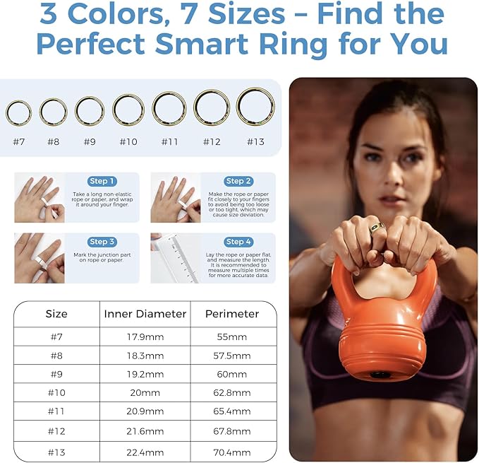 Smart Ring with Instant Notification Alerts & Gesture Control - Sleep Tracker Ring, Fitness Ring for Steps & Heart Rate, IP68 Waterproof (Gold, 9)