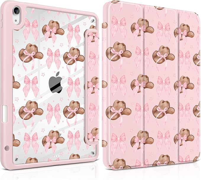 Case for iPad Air 11 inch M4 2026 M3 2025 M2 2024 Release with Pencil Holder - Aesthetic Cute Preppy Design Trifold Cover with Soft TPU Bumper Clear Back Auto Sleep/Wake for Girls Women, Hat
