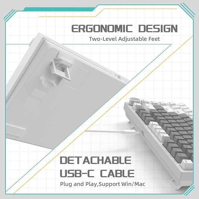 Attack Shark ajazz AK820 75% Mechanical Gaming Keyboard with Knob Hot Swappable Custom Gasket Mounted Keyboard USB-C Wired White LED Linear HP Red Switch for PC/Win/Mac