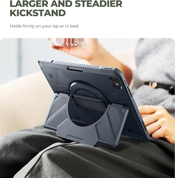Dexnor for iPad Pro 13 inch Case M5 2025/M4 2024, Rugged Protective Case with 360° Rotating Hand Strap & Large Steady Stand & Screen Protector & Pencil Holder Shockproof Full-Body Bumper Cover,Blue