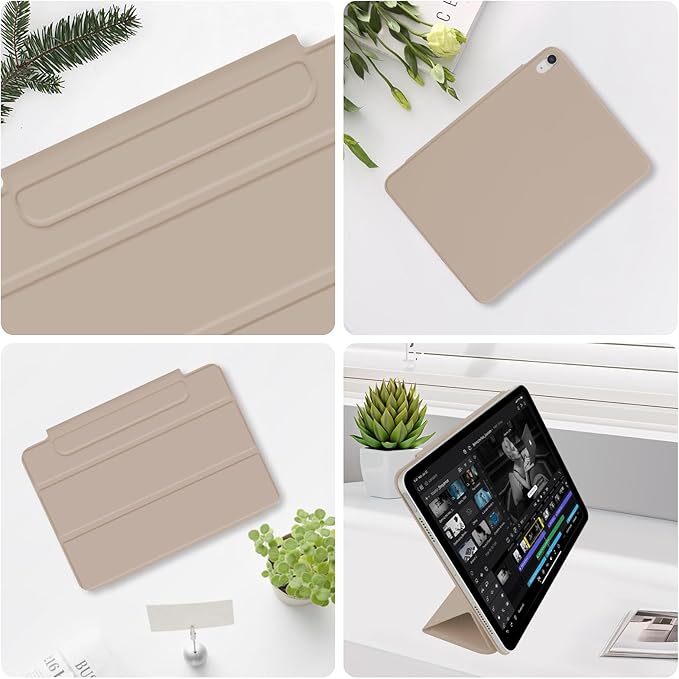 for iPad Air 13 inch M4/M3/M2 Case (2026/2025/2024,Model A3268/A3269/A3271), Auto Sleep/Wake and Magnetic Closure, Trifold Stand Case, PU Leather Cover, Support Apple Pencil Pro, Oat Coffee