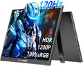 WUAWE 16" 1200P 120Hz Portable Monitor, 100% sRGB Portable Gaming Monitor with Built-in Stand,HDR and Freensync, External USB C Monitor for Laptop, PC, Phone, Switch and PS5 (Black)
