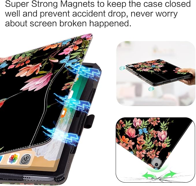 for iPad Air 13 inch Case (M4/M3/M2), iPad Pro 12.9 Case, for iPad Pro 13-Inch Case (M5/M4) Shockproof Padding with Pencil Holder Adjustable Stand/Pocket/Magnetic Closure/Auto Wake Sleep Hummingbird