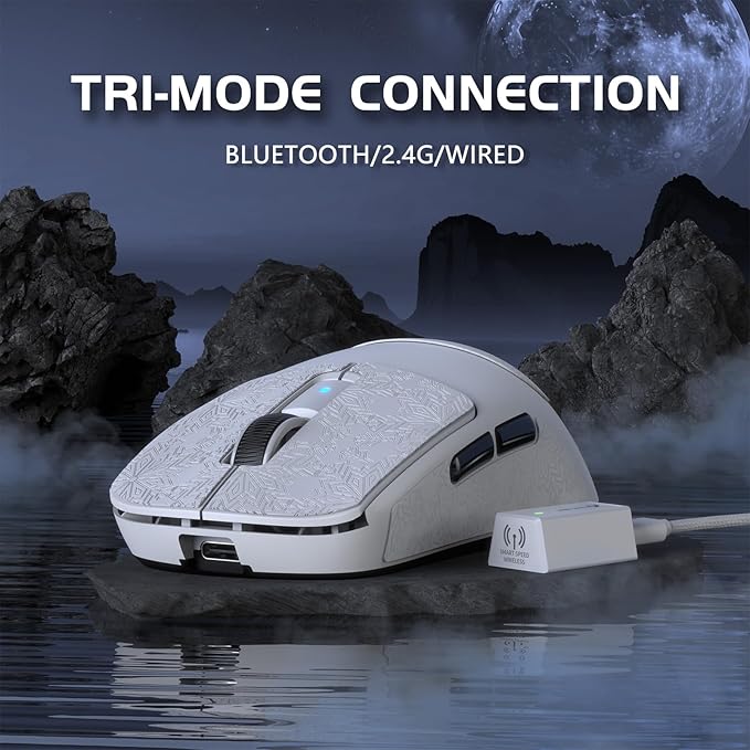 ATTACK SHARK R6 Wireless Gaming Mouse, Tri-Mode Connection, 39 Grams Superlight, PAW3950 42K DPI Sensor, 8K Polling Rate, MCU Nodic 52840, 7 Programmable Buttons, for PC/Mac/Linux/PS - White & Sticker