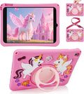 HianDier for iPad 9th Generation Case/iPad 8th Generation Case/iPad 7th Generation Case Cute Unicorn Silicone Tablet Cover with Detachable Strap and Rotatable Stand Shockproof Cover-Rose Pink