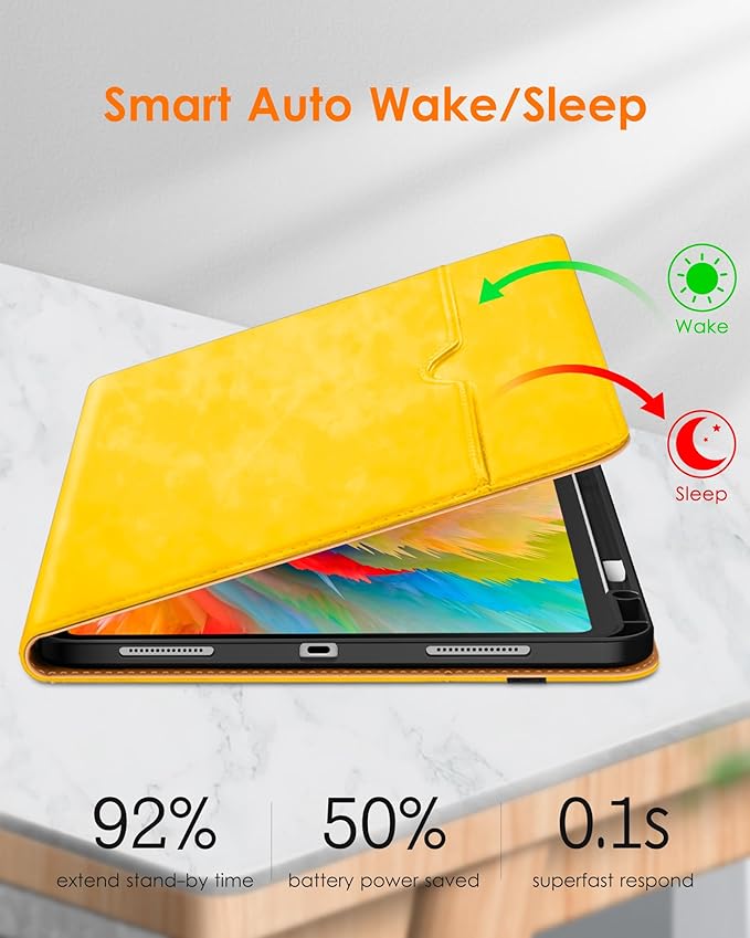 DTTO for iPad Pro 13 inch Case (M5/M4) 2025/2024, Premium Leather Business Folio Stand Cover with Pencil Holder - Auto Wake/Sleep & Multiple Viewing Angles, Built in Hand Strap & Pocket, Yellow