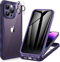 CENHUFO Privacy for iPhone 14 Pro Max Case, Full Body Phone Case with Built-in 9H Tempered Glass Privacy Screen Protector and Camera Lens Protector, Anti Peep Shockproof Bumper Cover - Deep Purple