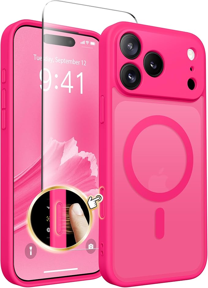 CAPRARO Magnetic for iPhone 17 Pro Max Case, Upgraded [Full Camera Protection] [Compatible with MagSafe] Protective Translucent Matte Women Girl Phone Case Cover, Hot Pink