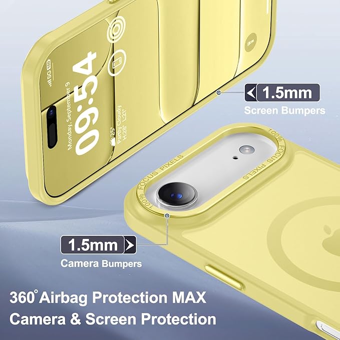 Newfuture Magnetic for iPhone Air Case [Compatible with Magsafe] [Military Grade Drop Protection] Translucent Matte Anti-Scratch Shockproof Protective Phone Cover 6.5 Inch, Yellow