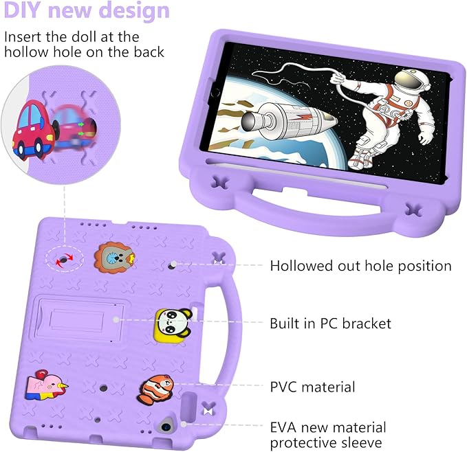 Dteck for iPad 9th/8th/7th Generation 10.2" Kids Case,Cute Panda Shockproof Rugged Lightweight Convertible Handles Stand Kid Friendly Case with Pencil Holder for iPad 10.2 2021/2020/2019,Light Purple