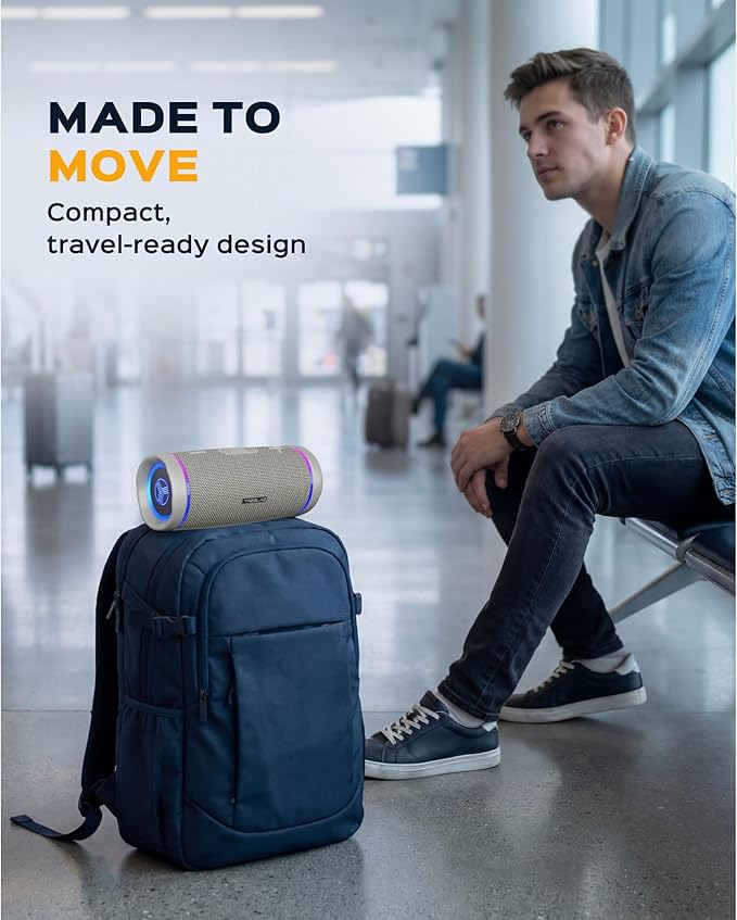 TREBLAB HD77 – Waterproof Bluetooth Speaker, 30W Loud 360° Sound, Deep Bass, IPX7, TWS Pairing, RGB Lights, 20H Battery, Portable Wireless Speaker for Outdoor, Beach, Camping, Party, Travel