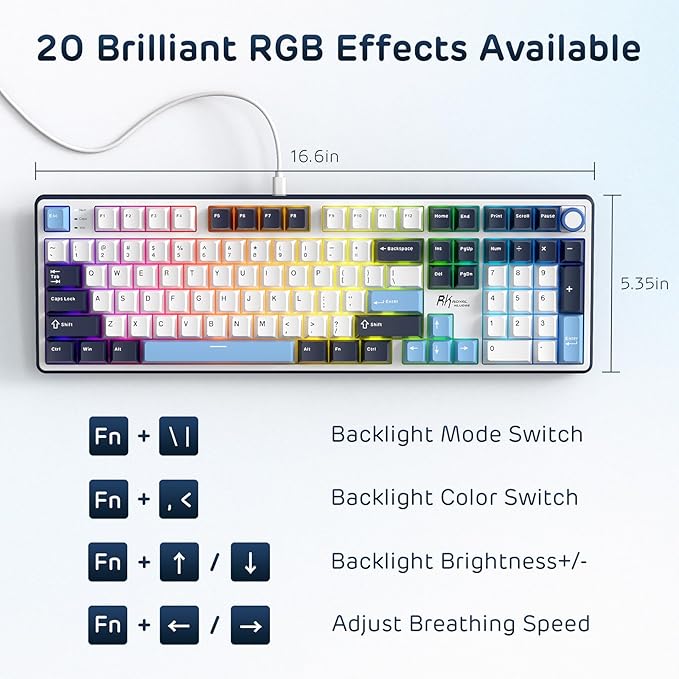 RK ROYAL KLUDGE X104 Full Size Mechanical Keyboard, Wired Creamy Gaming Keyboard with Number Pad and Knob,104 Keys Computer Keyboard Linear Switch,RGB Backlit,Online Software for Wins/Mac