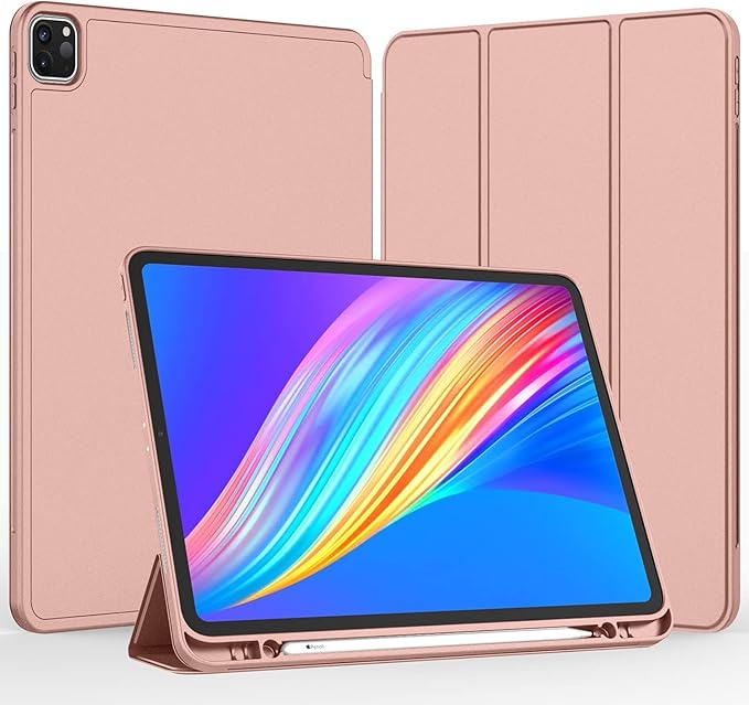 iMieet Case for iPad Pro 11 Inch (M5) 2025 /(M4) 2024 5th Gen, Trifold Stand Smart Cover with Pencil Holder and Soft TPU Back, Auto Wake/Sleep (Rose Gold)