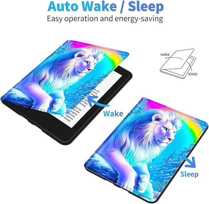 for 6" All-New Kindle Paperwhite 4 10th Generation (Model No. PQ94WIF) E-Reader Case, Slim Kickstand Stand Leather Smart Cover with Auto Wake/Sleep, White Lion