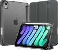 MoKo for iPad mini 7 A17 Pro Case 2024, iPad mini 6th Generation Case 8.3 Inch 2021 with Pencil Holder, Slim Light Trifold Smart Protective Cover with Hard PC Translucent Back Shell, Space Gray