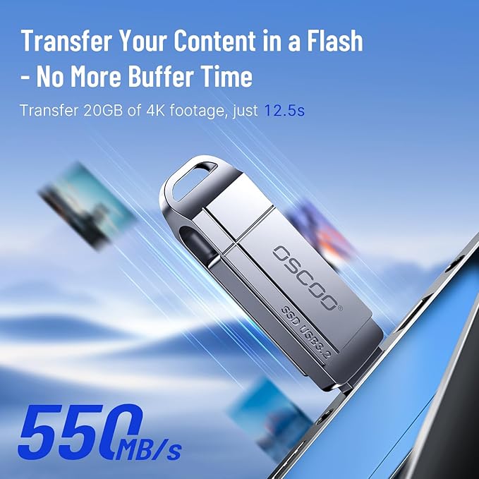 256GB SSD USB Flash Drive, Up to 550MB/s–USB 3.2 Gen1 Thumb Drive, Dual USB-C & USB-A Ports, Compatible with iPhone 15/16/17, Android Phones, Mac – Photo & Video Backup