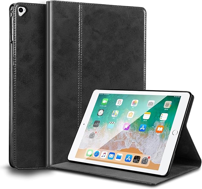 for Ipad Pro 12.9 inch Case 1st/2nd Gen 2015/2017 Old Model Genuine Leather Cover Protective Shell,Auto Wake/Sleep.Black