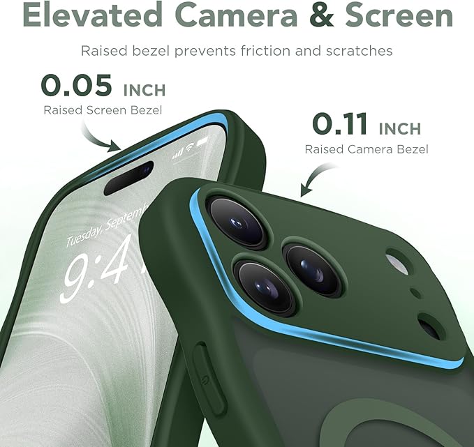 CAPRARO Magnetic for iPhone 17 Pro Case for Women Girls, Upgraded [Full Camera Protection] [Compatible with MagSafe] Cute Wave Translucent Matte Phone Case for iPhone 17 Pro, Deep Green