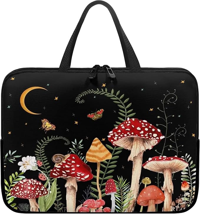 17 Inch Mushroom Laptop Sleeve, Protective Tablet Case with Handle, Shockproof Computer Bag Carrying Case Portable Notebook Cover Messenger Briefcase for Travel/Business/School/Men/Women
