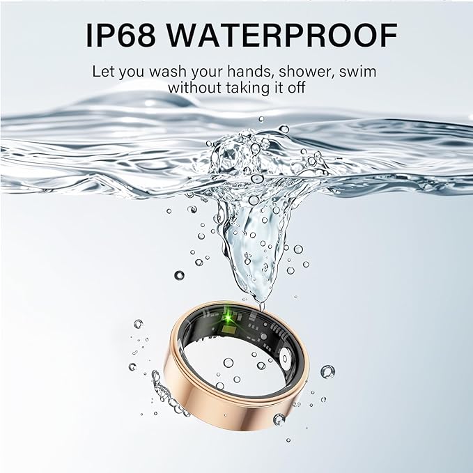 Smart Ring Health Tracker, Fitness Sleep and Heart Rate Monitor Smart Ring, Waterproof Bluetooth Fitness Tracker Ring IPX68 Waterproof (Silver, 12)