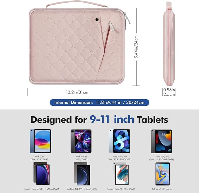 MoKo 9-11 Inch Tablet Sleeve Carrying Case with Handle, Padded Protective Travel Bag for New 11 inch iPad Air M4 2026, iPad A16, i-Pad Pro 11 M5, i-Pad 10./Air 5/4. Gen10.9, Tab S9/S8 11, Light Pink