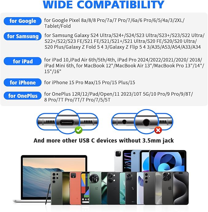 USB C Headphones for Google Pixel 10 9 Pro XL Fold 8 a 7 6, Type C Earphone Noise Isolating Wired Earbud with Mic HiFi Stereo Cord Ear Bud for iPhone 17 Air 16 15 Pro Max/Galaxy S26 S25 Ultra S24 S23